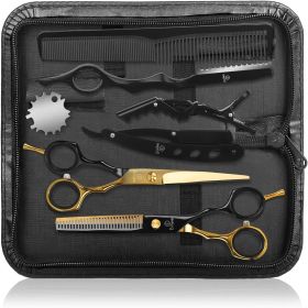 Hair Cutting Scissors Kit - 9 PCS Professional Haircut Scissors Set with Stainless Steel Straight and Thinning Shears for Home, Salon