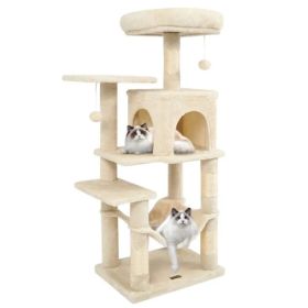 44" Multi-Level Cat Tree With Spacious Top Perch, 2-Door Condo & Hammock For Indoor Cats -Beige (Option: Defaulttitle)